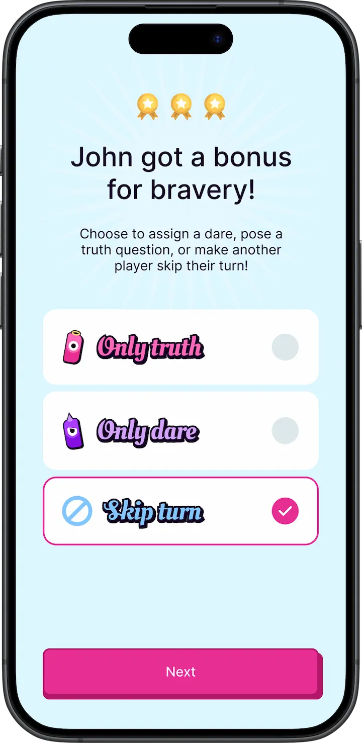 Bonus for bravery screen in the Dares4us app